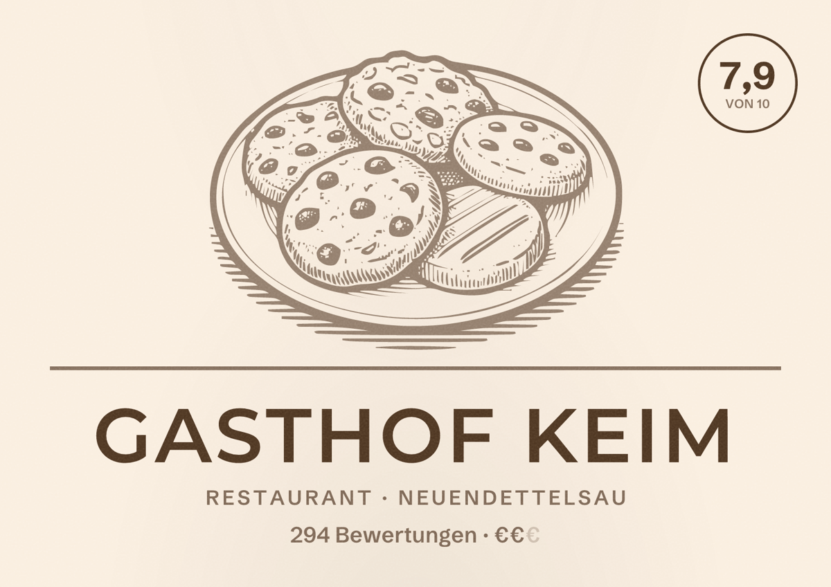 Illustriertes Poster von Gasthof Keim, Restaurant in Neuendettelsau: Bewertung 7,9 von 10 aus 294 Bewertungen, Preisniveau €€