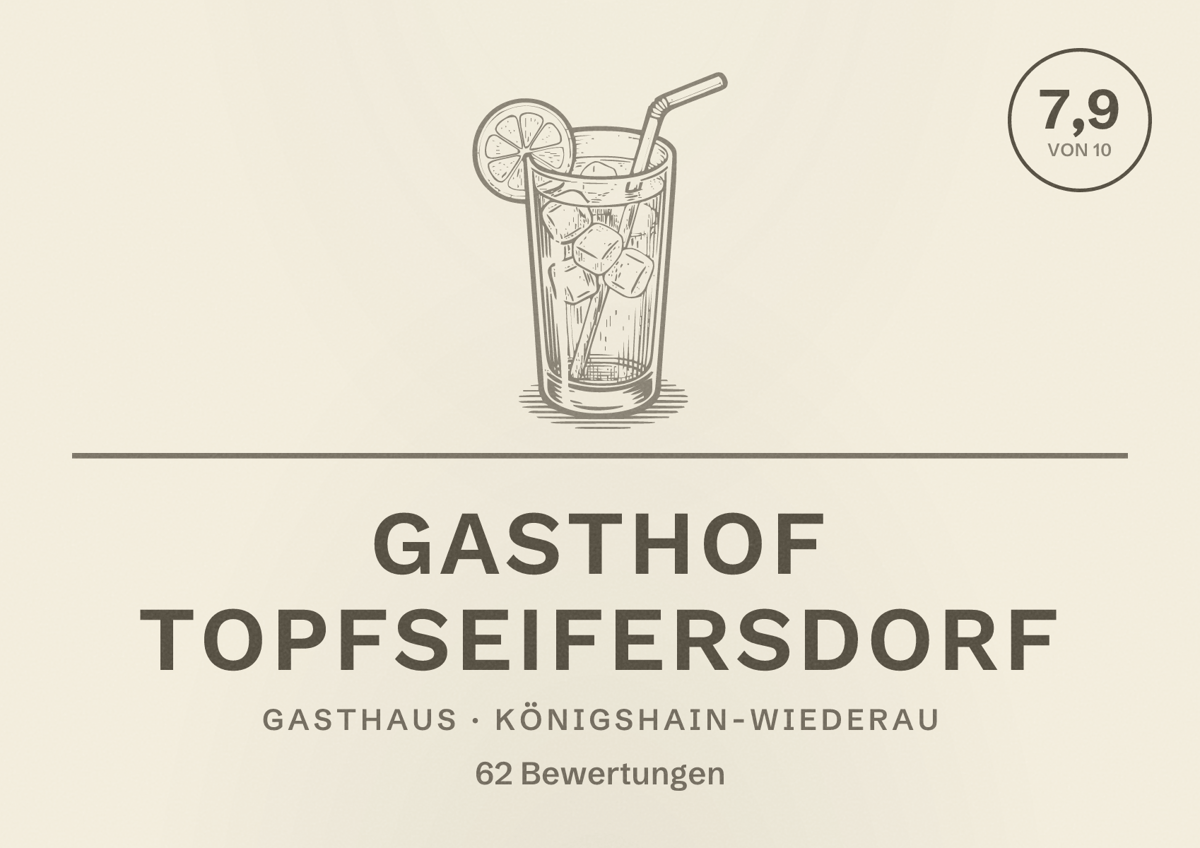 Illustriertes Poster von Gasthof Topfseifersdorf, Gasthaus in Königshain-Wiederau: Bewertung 7,9 von 10 aus 62 Bewertungen