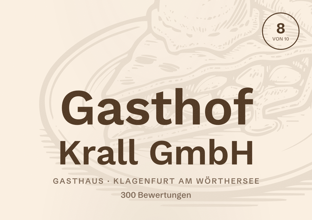 Illustriertes Poster von Gasthof Krall GmbH, Gasthaus in Klagenfurt am Wörthersee: Bewertung 8 von 10 aus 300 Bewertungen