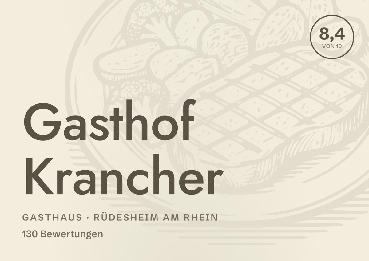 Illustriertes Poster von Gasthof Krancher, Gasthaus in Rüdesheim am Rhein: Bewertung 8,4 von 10 aus 130 Bewertungen