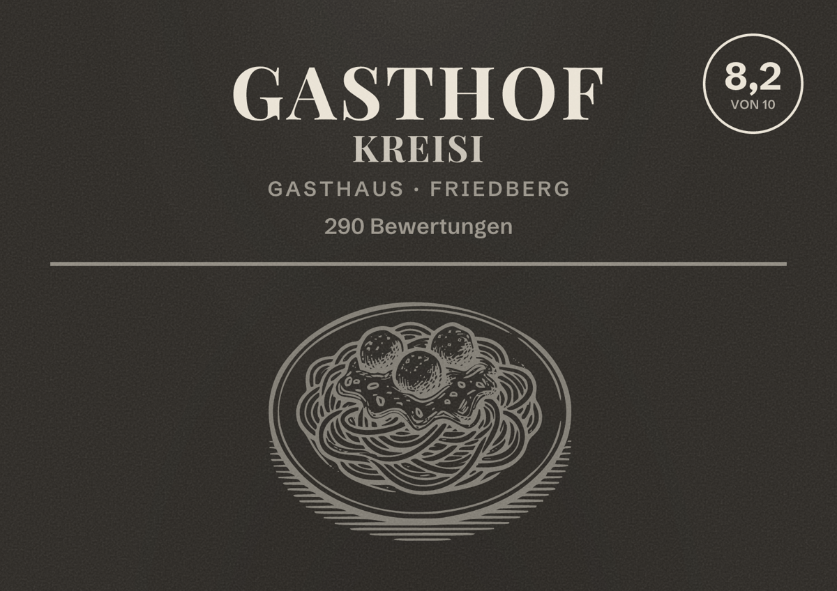Illustriertes Poster von Gasthof Kreisi, Gasthaus in Friedberg: Bewertung 8,2 von 10 aus 290 Bewertungen