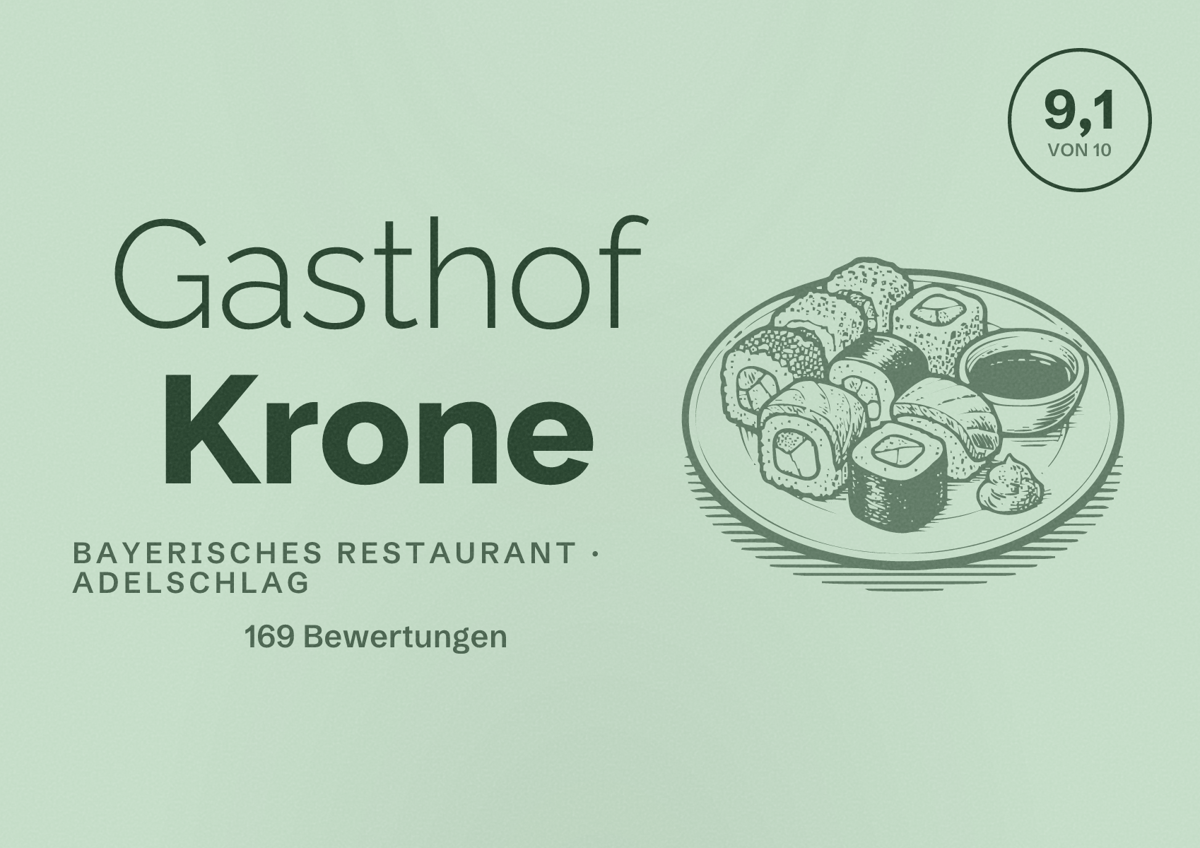 Illustriertes Poster von Gasthof Krone, Bayerisches Restaurant in Adelschlag: Bewertung 9,1 von 10 aus 169 Bewertungen