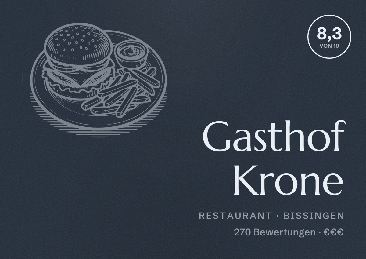 Illustriertes Poster von Gasthof Krone, Restaurant in Bissingen: Bewertung 8,3 von 10 aus 270 Bewertungen, Preisniveau €€€