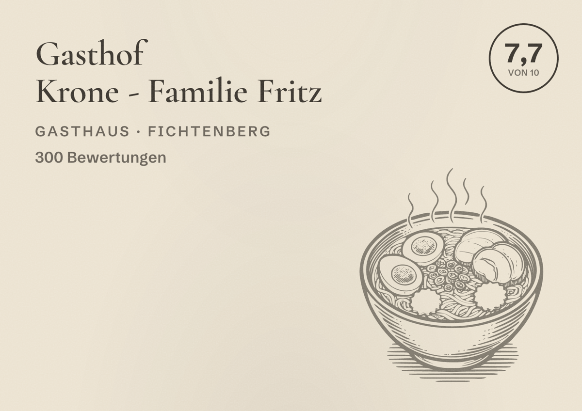 Illustriertes Poster von Gasthof Krone - Familie Fritz, Gasthaus in Fichtenberg: Bewertung 7,7 von 10 aus 300 Bewertungen
