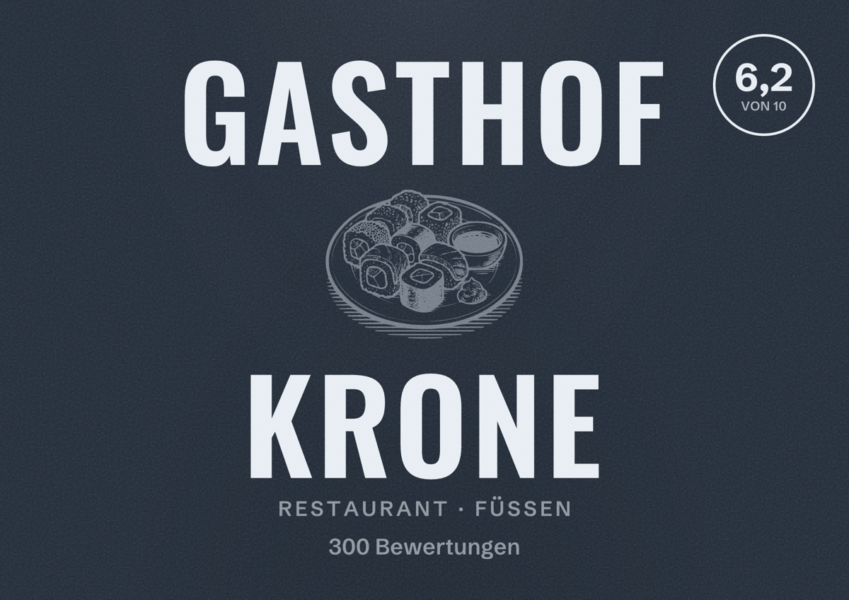Illustriertes Poster von Gasthof Krone, Restaurant in Füssen: Bewertung 6,2 von 10 aus 300 Bewertungen