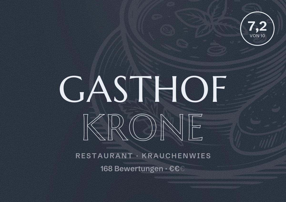 Illustriertes Poster von Gasthof Krone, Restaurant in Krauchenwies: Bewertung 7,2 von 10 aus 168 Bewertungen, Preisniveau €€