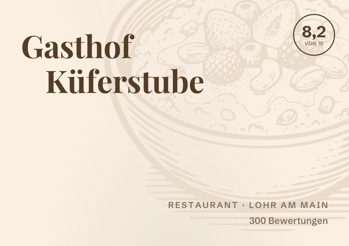 Illustriertes Poster von Gasthof Küferstube, Restaurant in Lohr am Main: Bewertung 8,2 von 10 aus 300 Bewertungen