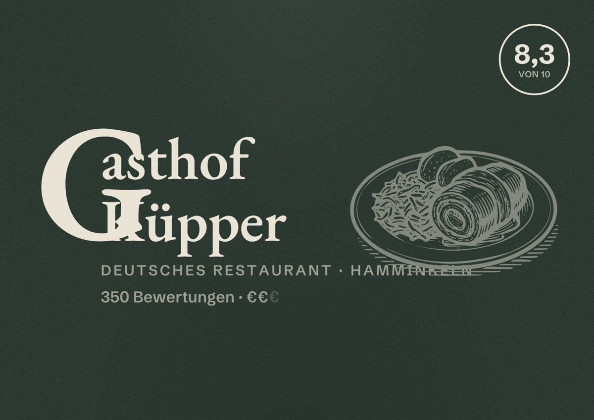 Illustriertes Poster von Gasthof Küpper, Deutsches Restaurant in Hamminkeln: Bewertung 8,3 von 10 aus 350 Bewertungen, Preisniveau €€