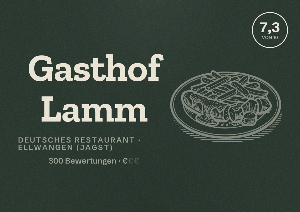 Illustriertes Poster von Gasthof Lamm, Deutsches Restaurant in Ellwangen (Jagst): Bewertung 7,3 von 10 aus 300 Bewertungen, Preisniveau €