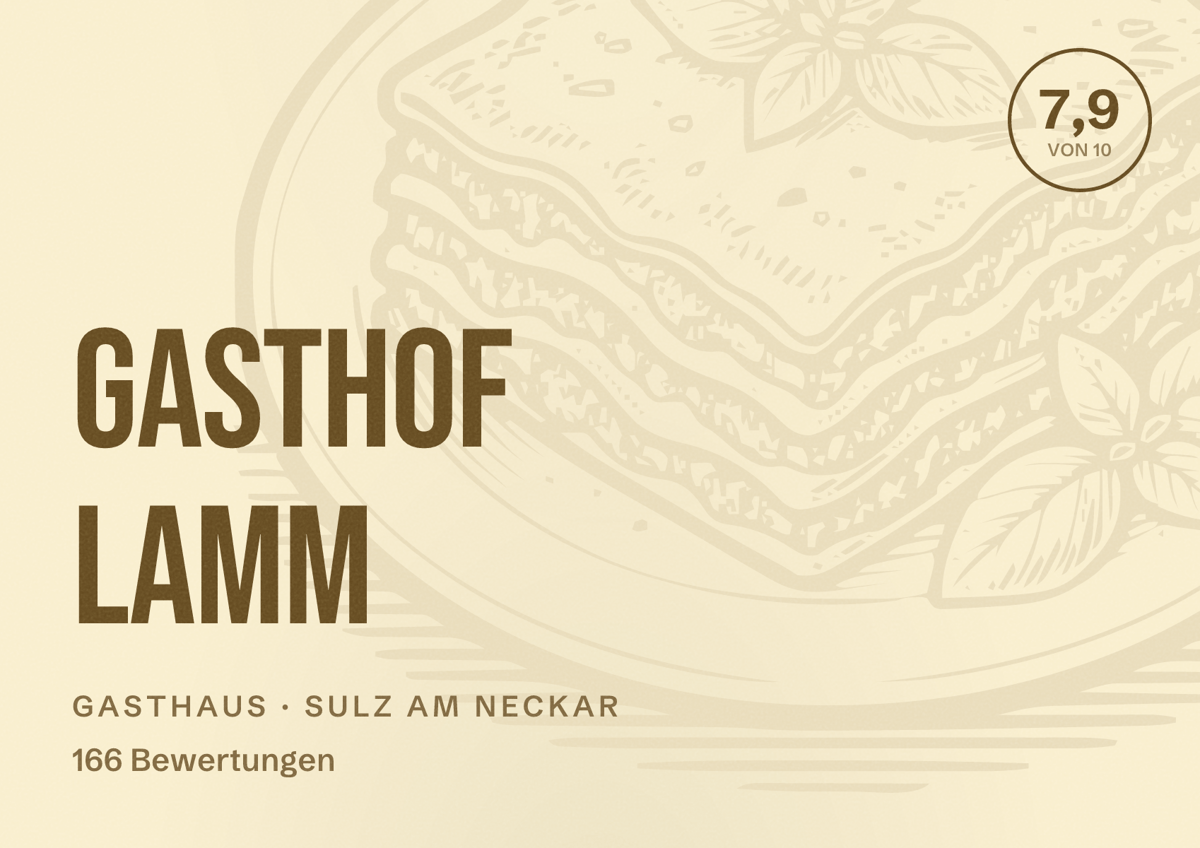 Illustriertes Poster von Gasthof Lamm, Gasthaus in Sulz am Neckar: Bewertung 7,9 von 10 aus 166 Bewertungen