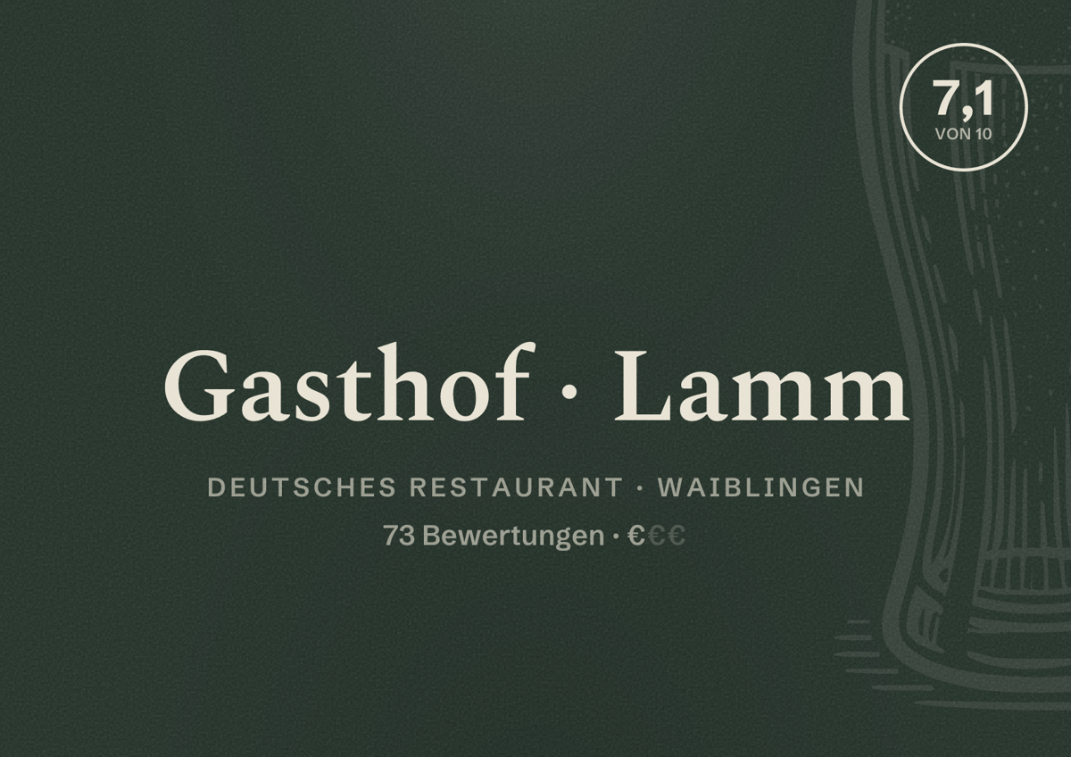 Illustriertes Poster von Gasthof Lamm, Deutsches Restaurant in Waiblingen: Bewertung 7,1 von 10 aus 73 Bewertungen, Preisniveau €