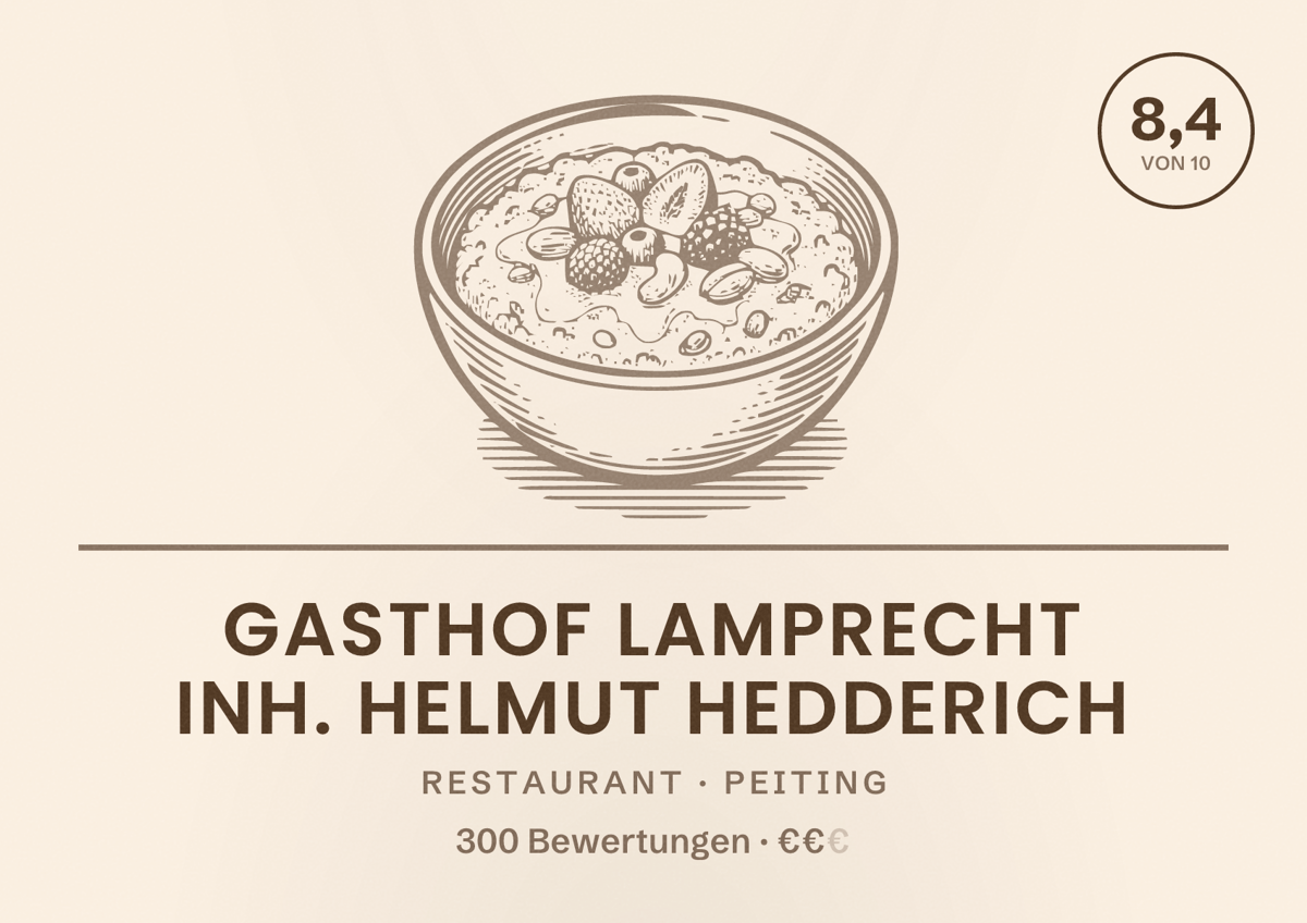 Illustriertes Poster von Gasthof Lamprecht Inh. Helmut Hedderich, Restaurant in Peiting: Bewertung 8,4 von 10 aus 300 Bewertungen, Preisniveau €€