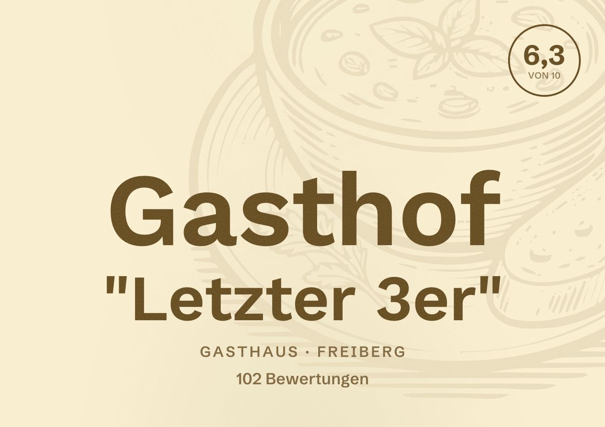 Illustriertes Poster von Gasthof "Letzter 3er", Gasthaus in Freiberg: Bewertung 6,3 von 10 aus 102 Bewertungen