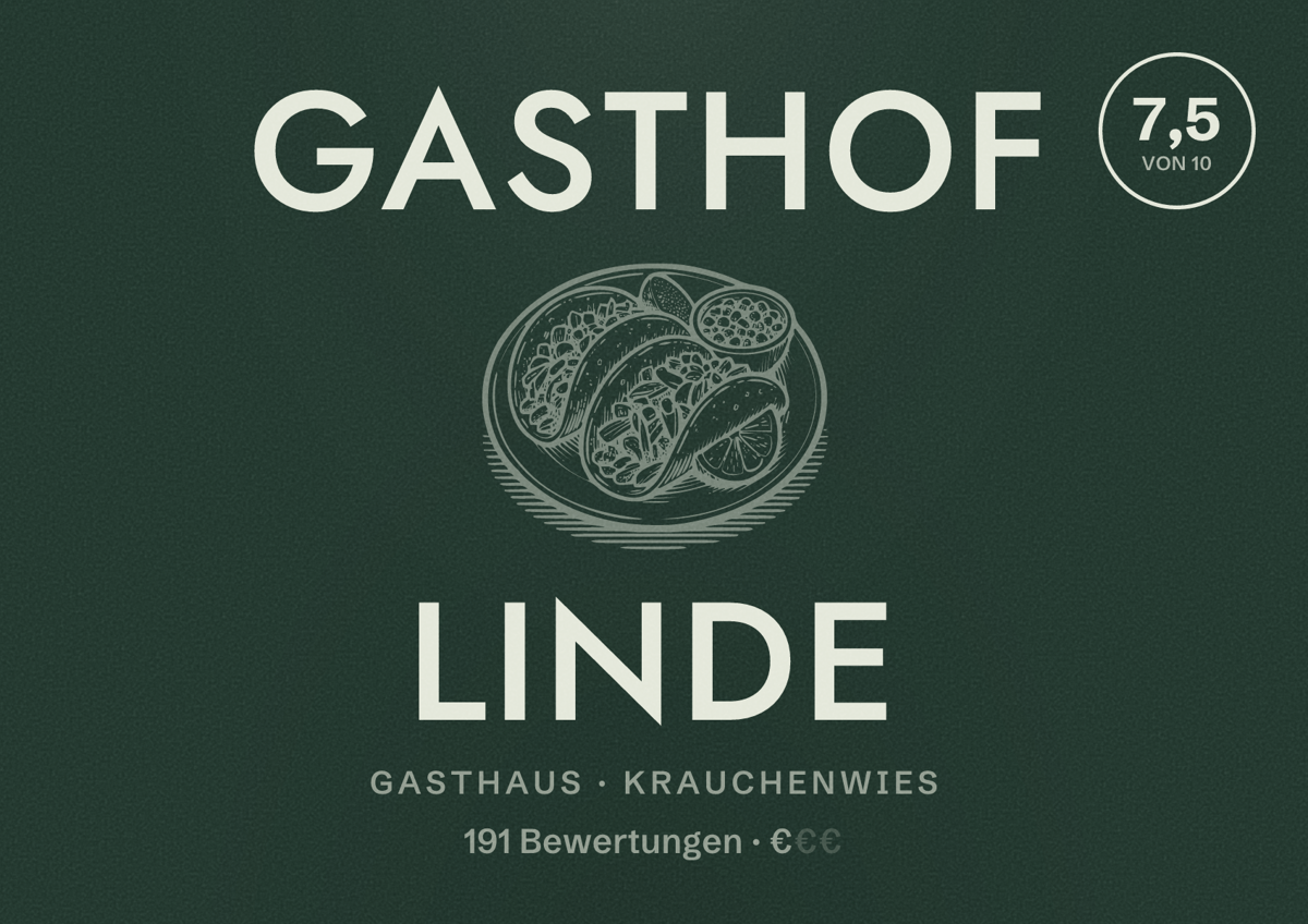 Illustriertes Poster von Gasthof Linde, Gasthaus in Krauchenwies: Bewertung 7,5 von 10 aus 191 Bewertungen, Preisniveau €