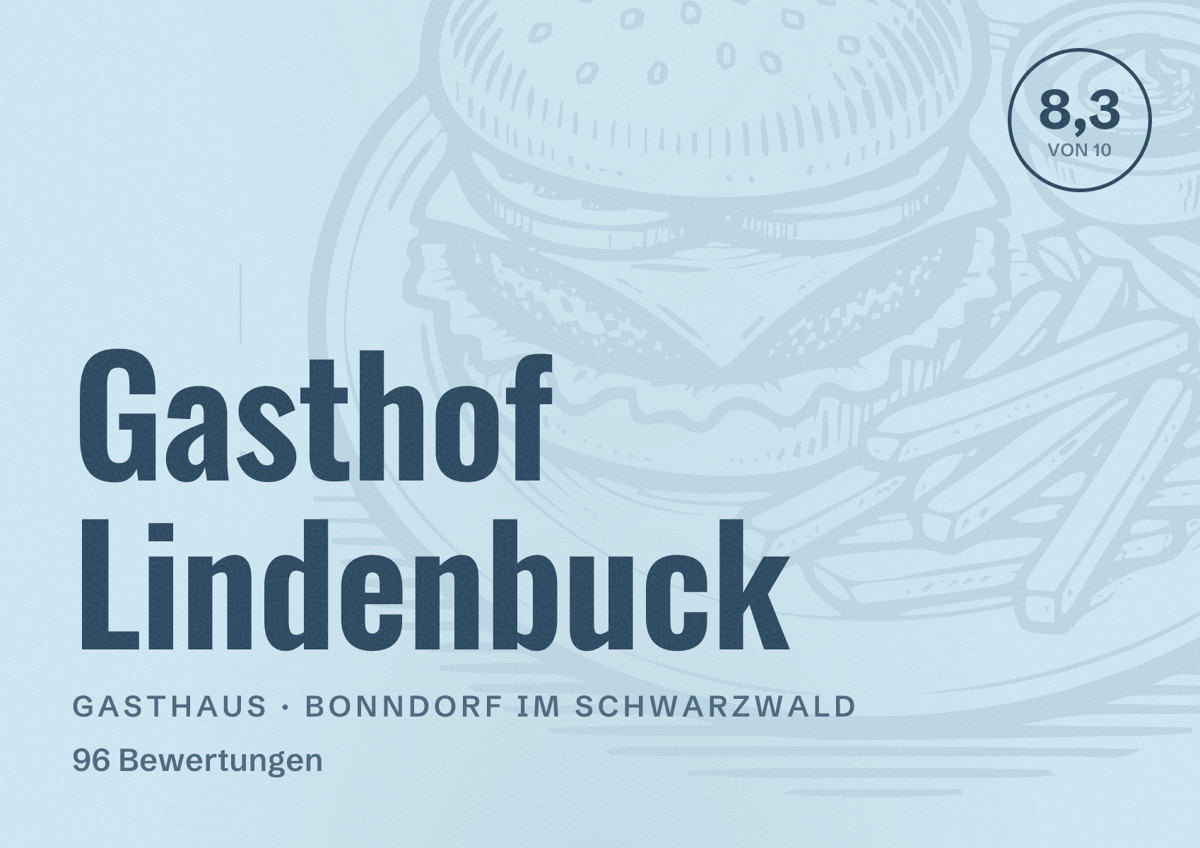 Illustriertes Poster von Gasthof Lindenbuck, Gasthaus in Bonndorf im Schwarzwald: Bewertung 8,3 von 10 aus 96 Bewertungen