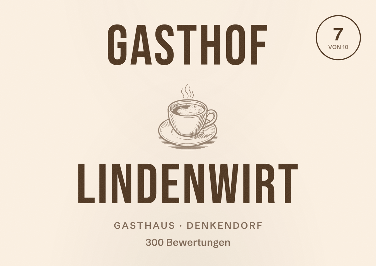 Illustriertes Poster von Gasthof Lindenwirt, Gasthaus in Denkendorf: Bewertung 7 von 10 aus 300 Bewertungen