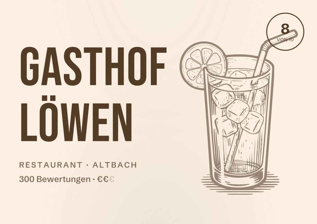 Illustriertes Poster von Gasthof Löwen, Restaurant in Altbach: Bewertung 8 von 10 aus 300 Bewertungen, Preisniveau €€