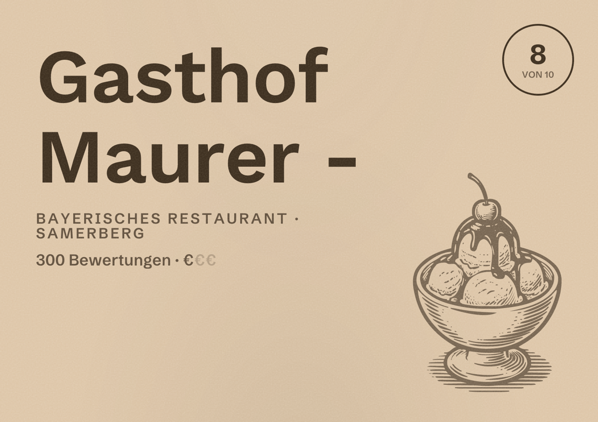 Illustriertes Poster von Gasthof Maurer -, Bayerisches Restaurant in Samerberg: Bewertung 8 von 10 aus 300 Bewertungen, Preisniveau €
