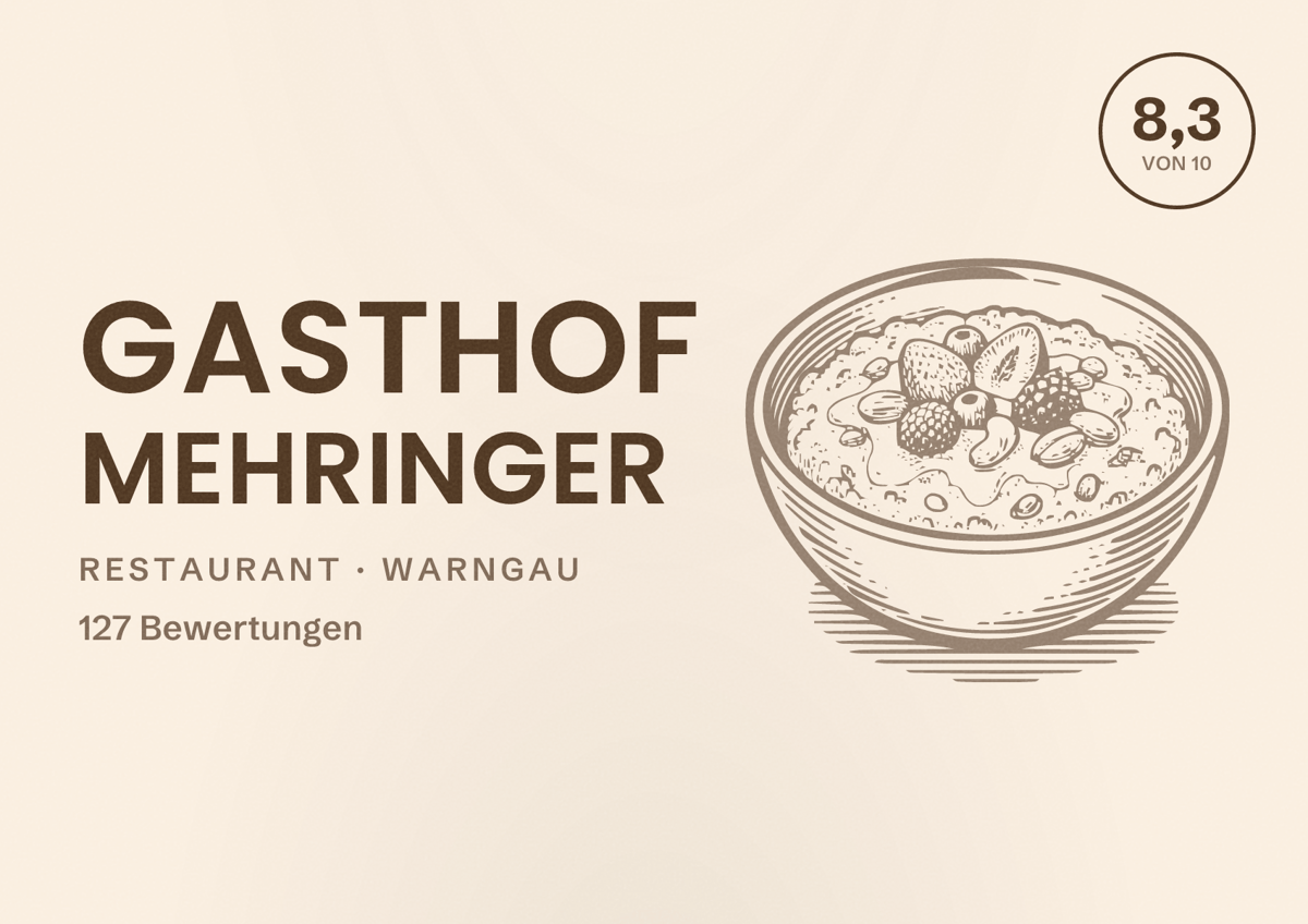Illustriertes Poster von Gasthof Mehringer, Restaurant in Warngau: Bewertung 8,3 von 10 aus 127 Bewertungen