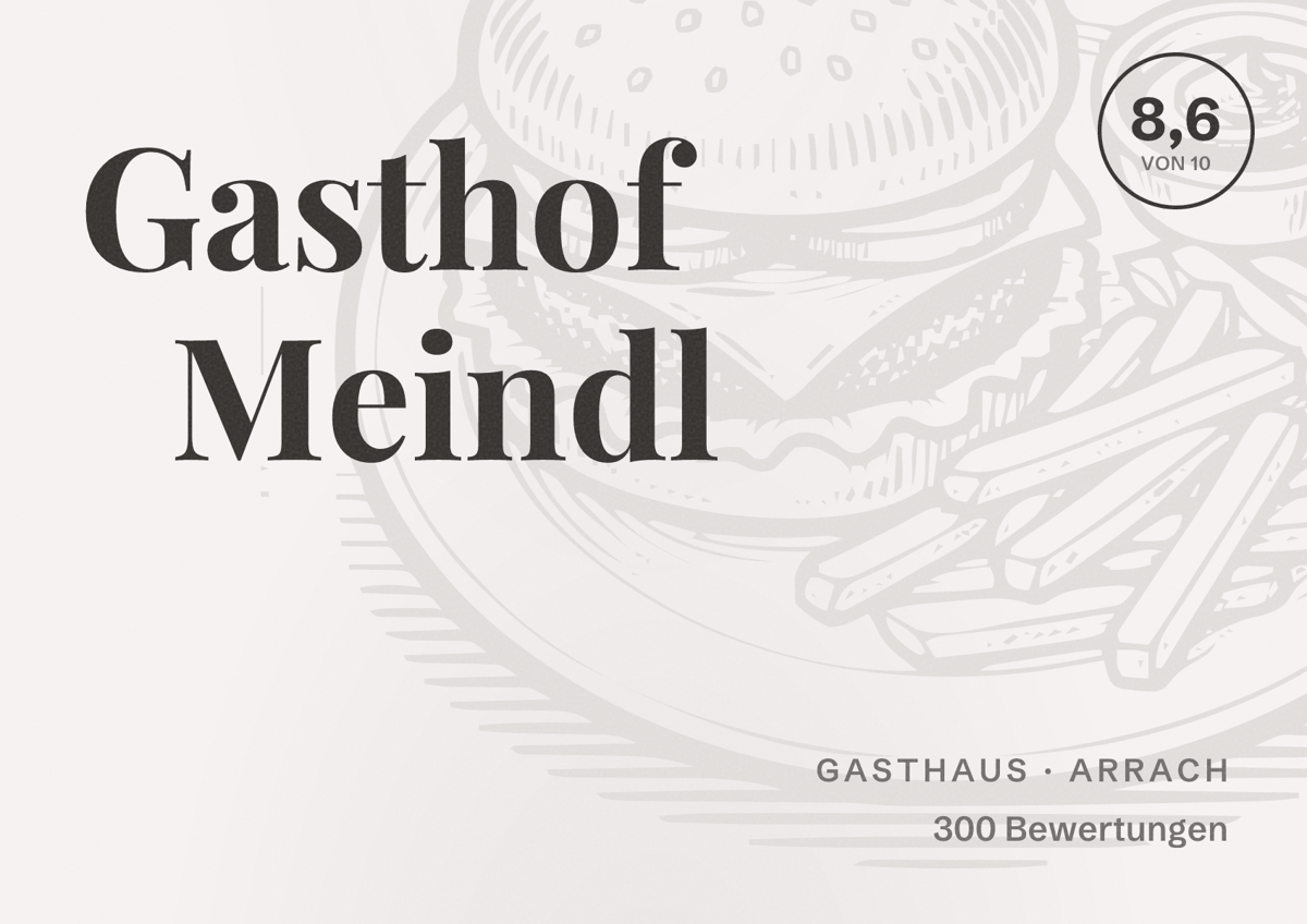 Illustriertes Poster von Gasthof Meindl, Gasthaus in Arrach: Bewertung 8,6 von 10 aus 300 Bewertungen