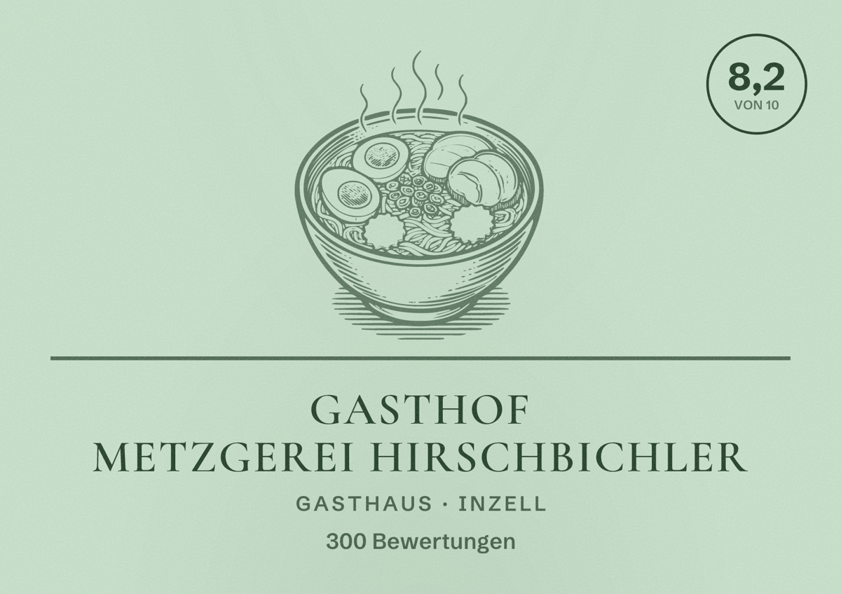 Illustriertes Poster von Gasthof Metzgerei Hirschbichler, Gasthaus in Inzell: Bewertung 8,2 von 10 aus 300 Bewertungen