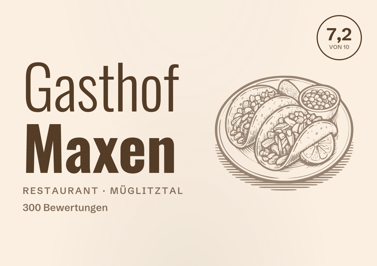 Illustriertes Poster von Gasthof Maxen, Restaurant in Müglitztal: Bewertung 7,2 von 10 aus 300 Bewertungen