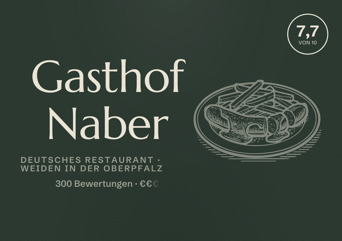 Illustriertes Poster von Gasthof Naber, Deutsches Restaurant in Weiden in der Oberpfalz: Bewertung 7,7 von 10 aus 300 Bewertungen, Preisniveau €€