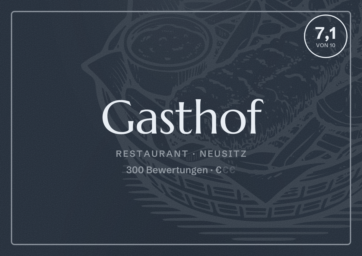 Illustriertes Poster von Gasthof, Restaurant in Neusitz: Bewertung 7,1 von 10 aus 300 Bewertungen, Preisniveau €