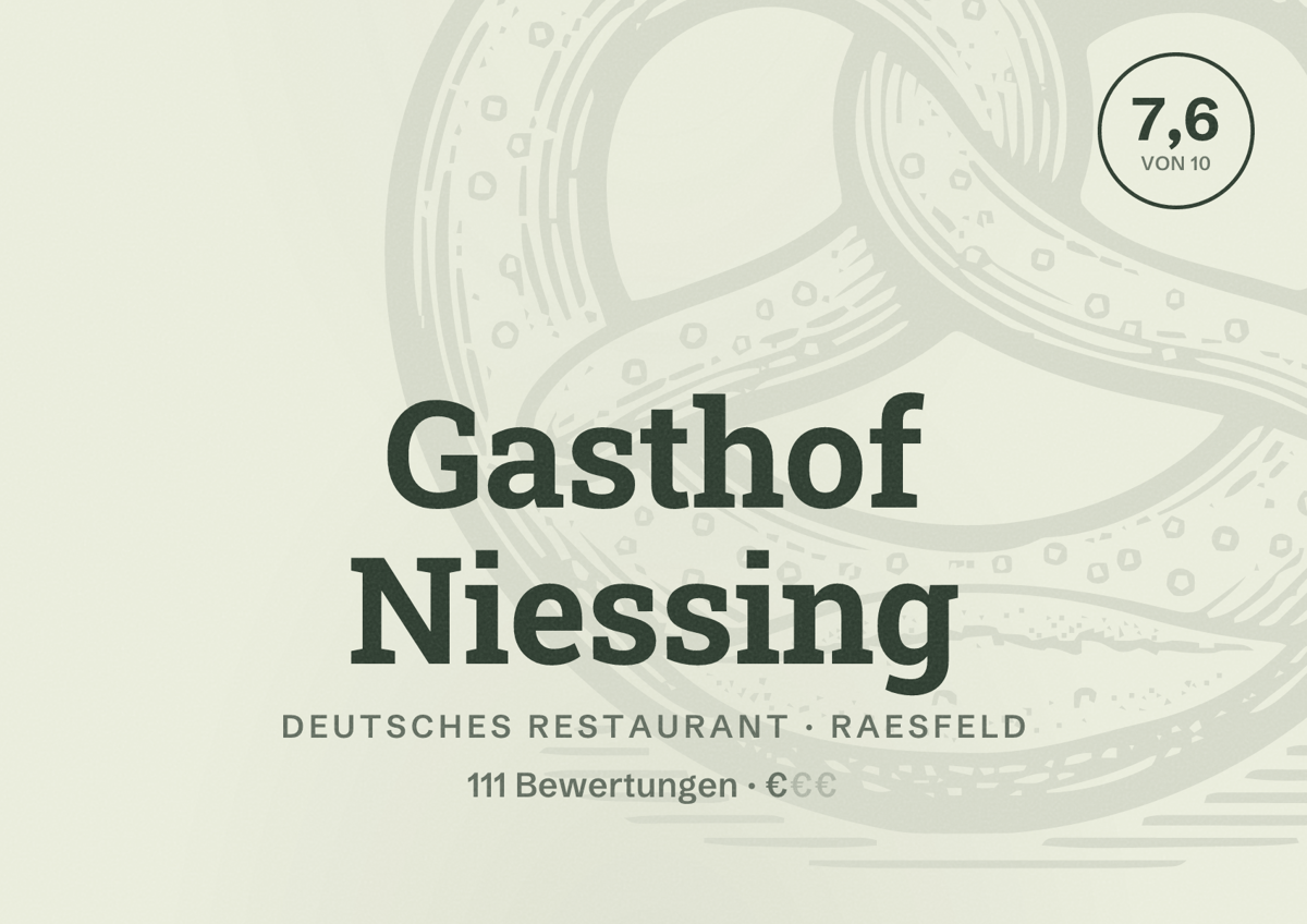 Illustriertes Poster von Gasthof Niessing, Deutsches Restaurant in Raesfeld: Bewertung 7,6 von 10 aus 111 Bewertungen, Preisniveau €