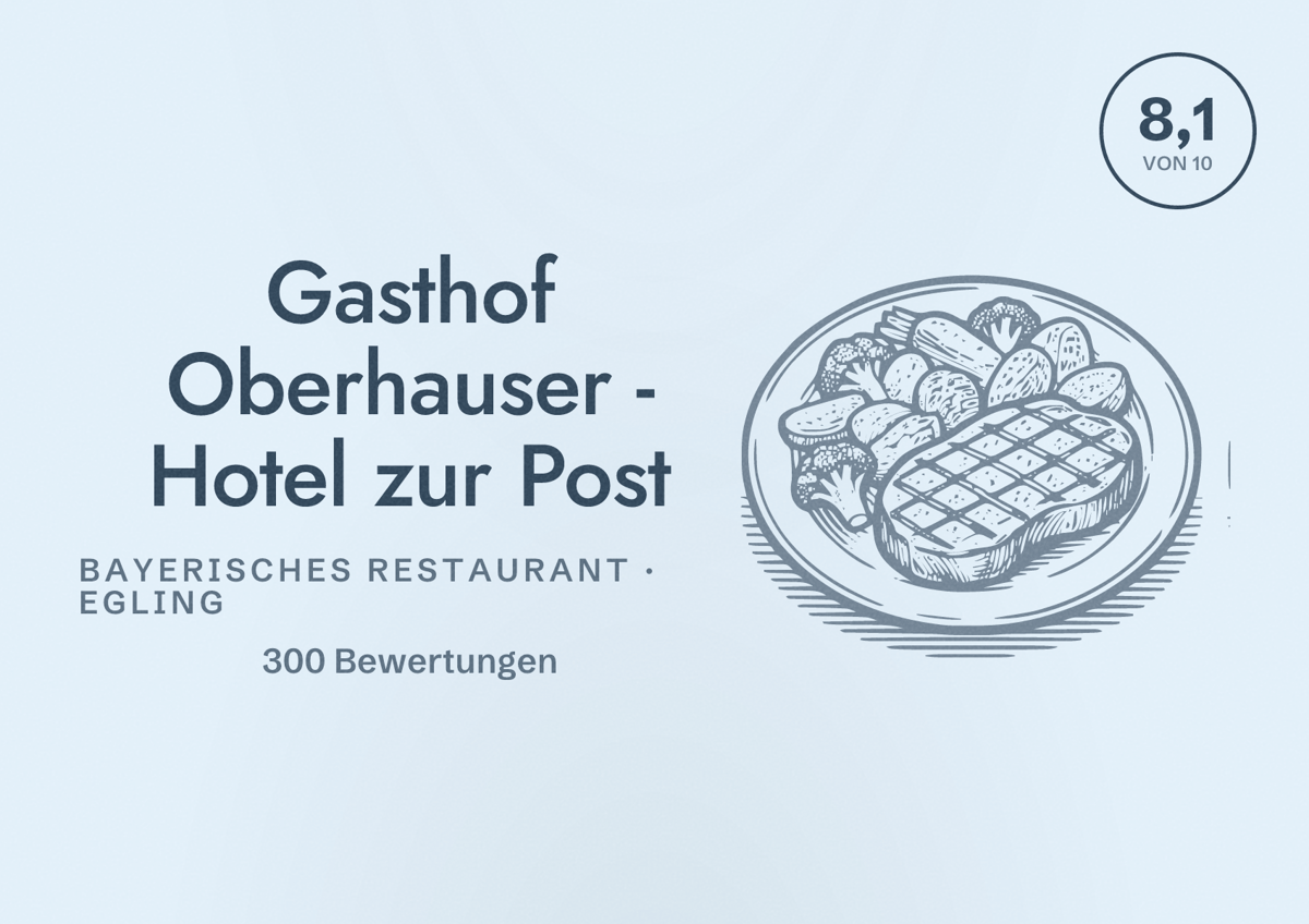Illustriertes Poster von Gasthof Oberhauser - Hotel zur Post, Bayerisches Restaurant in Egling: Bewertung 8,1 von 10 aus 300 Bewertungen