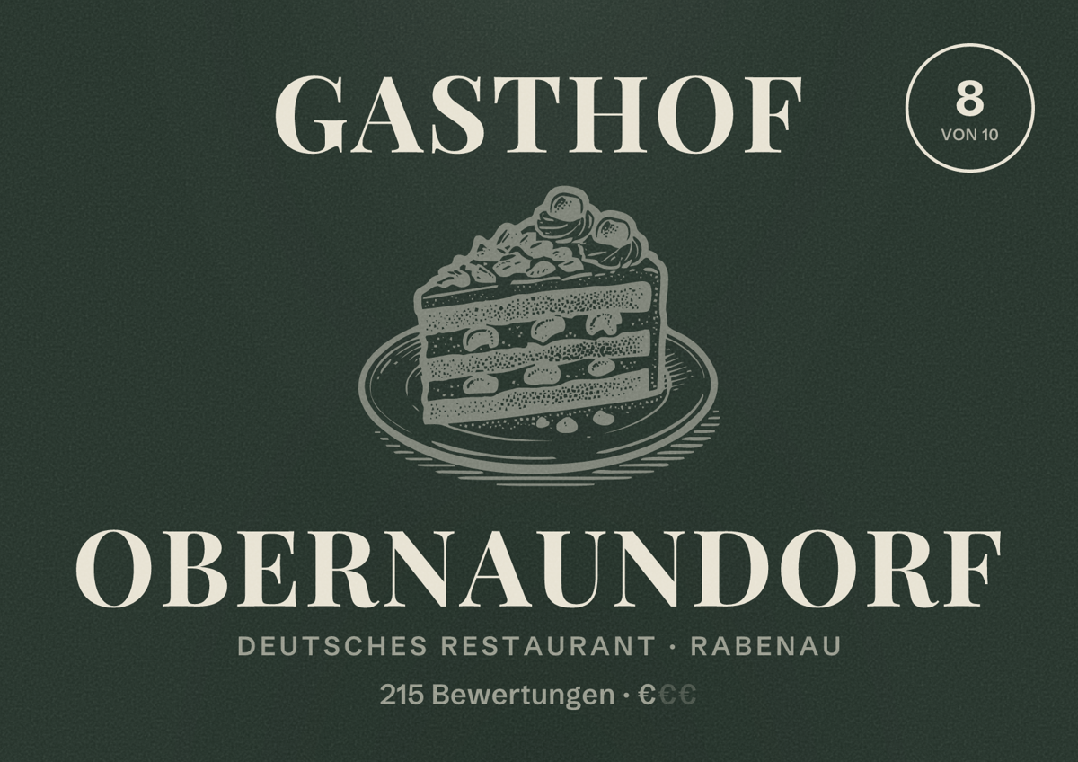 Illustriertes Poster von Gasthof Obernaundorf, Deutsches Restaurant in Rabenau: Bewertung 8 von 10 aus 215 Bewertungen, Preisniveau €