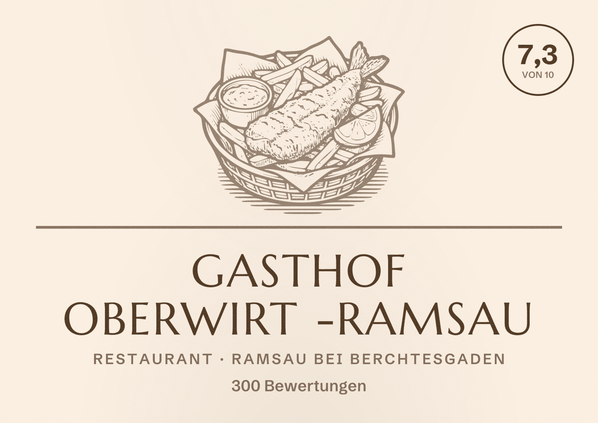 Illustriertes Poster von Gasthof Oberwirt -Ramsau, Restaurant in Ramsau bei Berchtesgaden: Bewertung 7,3 von 10 aus 300 Bewertungen