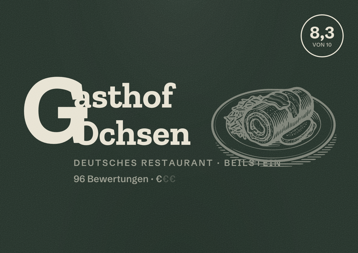 Illustriertes Poster von Gasthof Ochsen, Deutsches Restaurant in Beilstein: Bewertung 8,3 von 10 aus 96 Bewertungen, Preisniveau €
