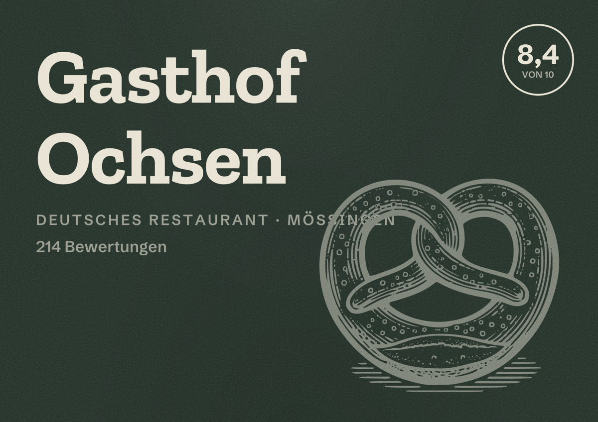 Illustriertes Poster von Gasthof Ochsen, Deutsches Restaurant in Mössingen: Bewertung 8,4 von 10 aus 214 Bewertungen