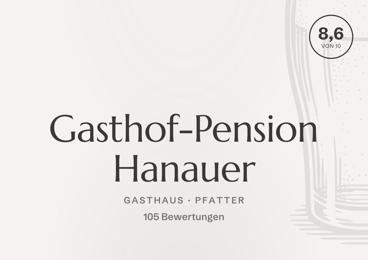 Illustriertes Poster von Gasthof-Pension Hanauer, Gasthaus in Pfatter: Bewertung 8,6 von 10 aus 105 Bewertungen