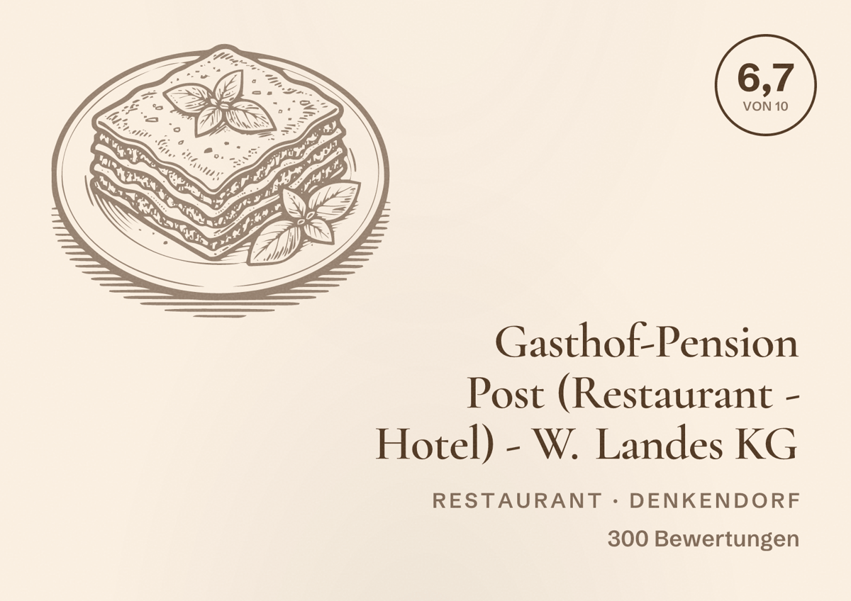 Illustriertes Poster von Gasthof-Pension Post (Restaurant - Hotel) - W. Landes KG, Restaurant in Denkendorf: Bewertung 6,7 von 10 aus 300 Bewertungen
