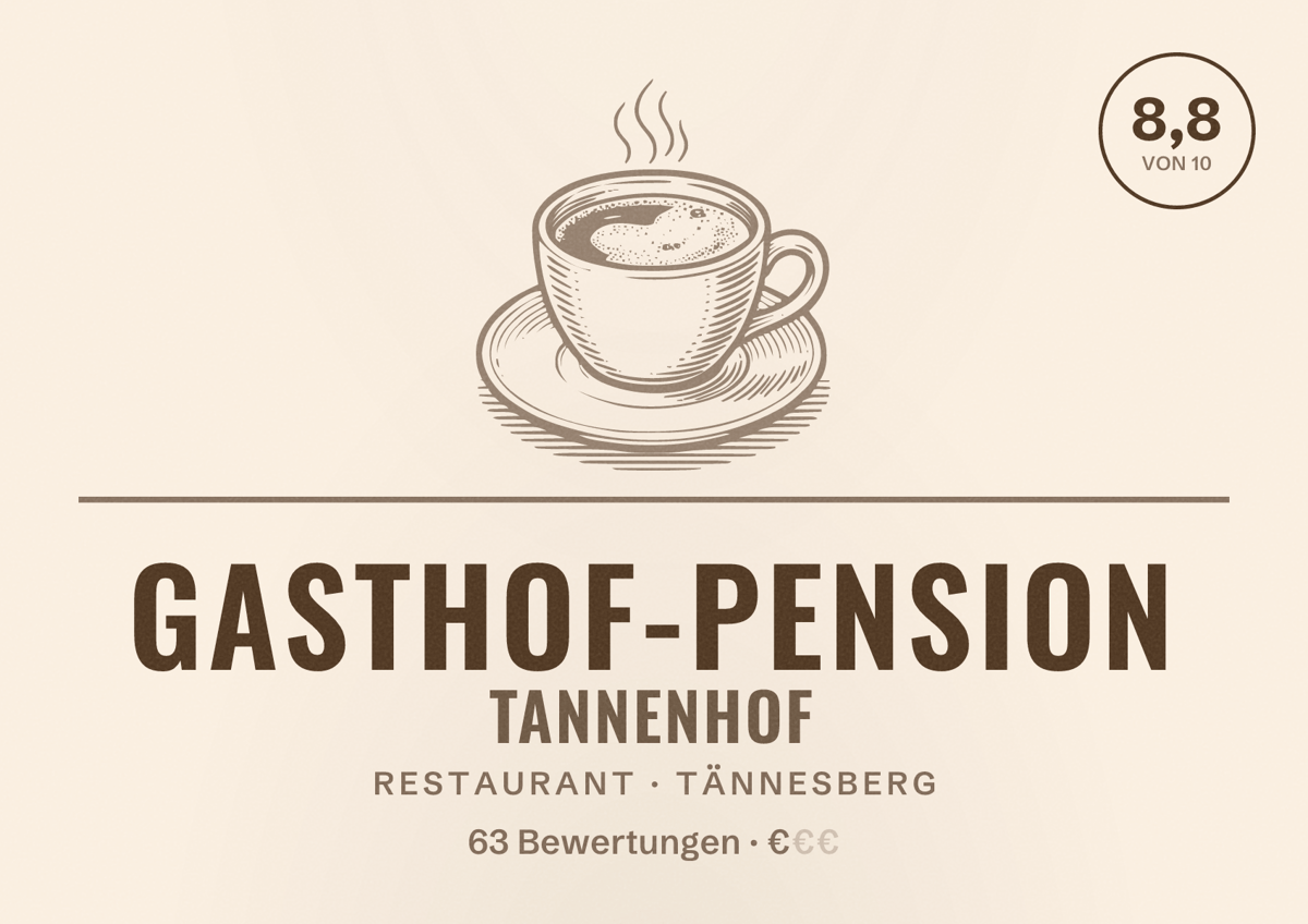 Illustriertes Poster von Gasthof-Pension Tannenhof, Restaurant in Tännesberg: Bewertung 8,8 von 10 aus 63 Bewertungen, Preisniveau €