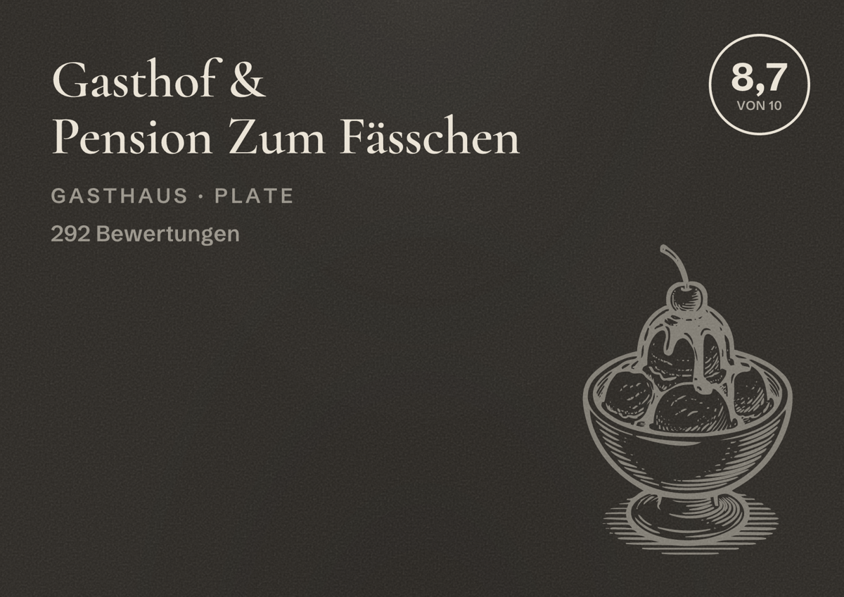 Illustriertes Poster von Gasthof & Pension Zum Fässchen, Gasthaus in Plate: Bewertung 8,7 von 10 aus 292 Bewertungen