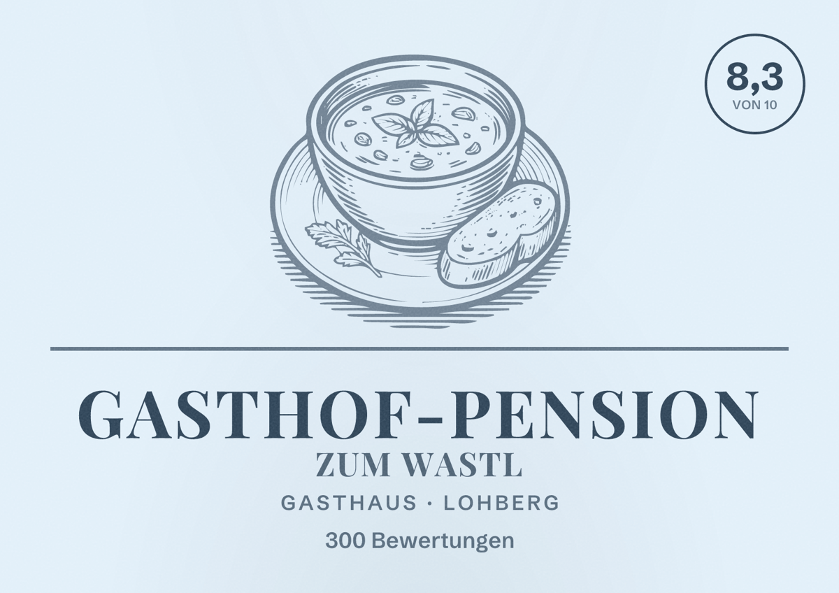 Illustriertes Poster von Gasthof-Pension Zum Wastl, Gasthaus in Lohberg: Bewertung 8,3 von 10 aus 300 Bewertungen