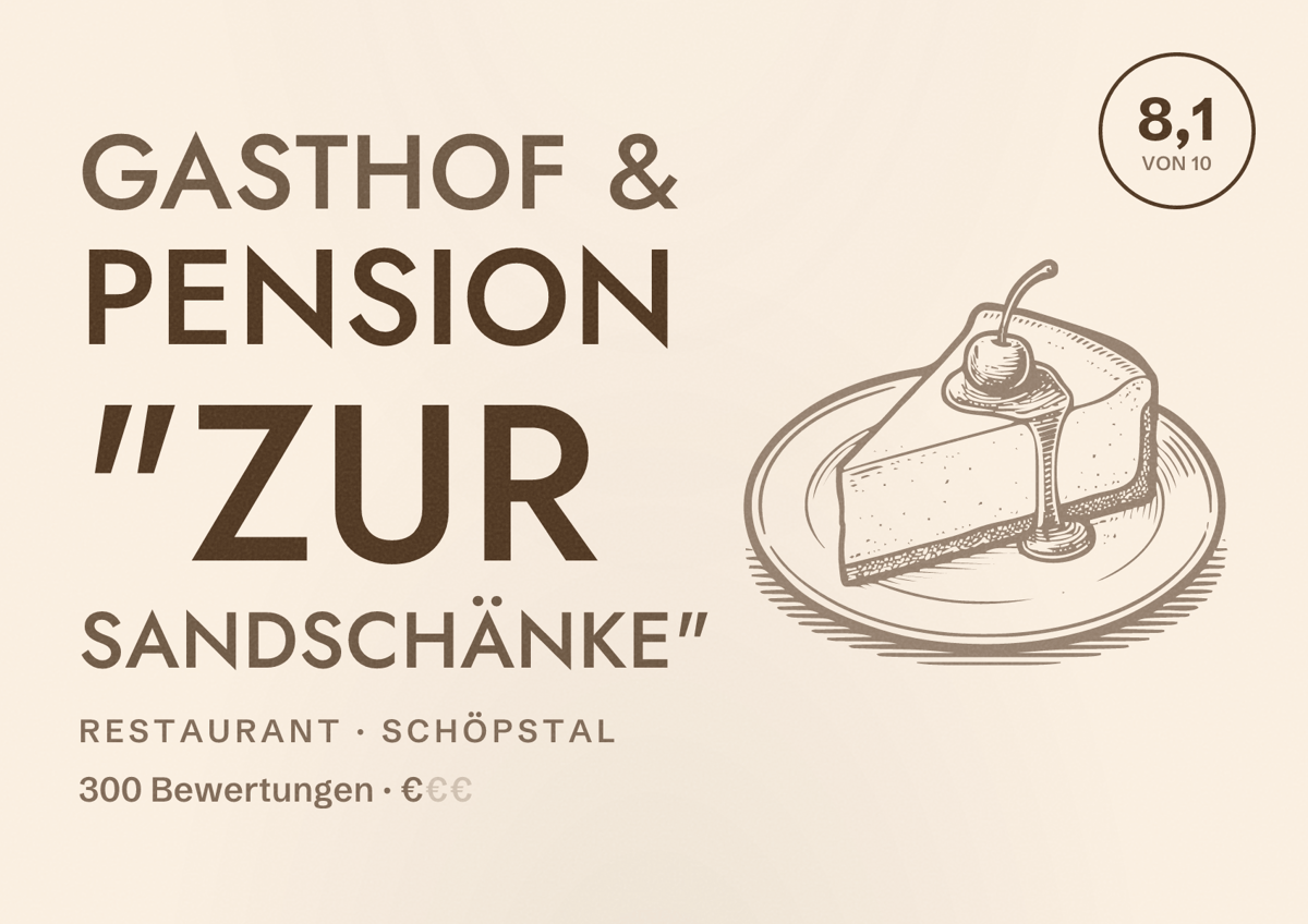 Illustriertes Poster von Gasthof & Pension "Zur Sandschänke", Restaurant in Schöpstal: Bewertung 8,1 von 10 aus 300 Bewertungen, Preisniveau €