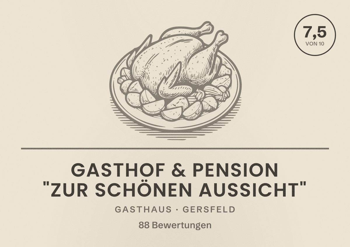 Illustriertes Poster von Gasthof & Pension "Zur schönen Aussicht", Gasthaus in Gersfeld: Bewertung 7,5 von 10 aus 88 Bewertungen