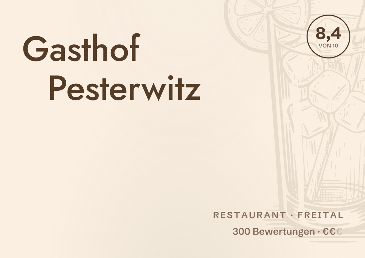 Illustriertes Poster von Gasthof Pesterwitz, Restaurant in Freital: Bewertung 8,4 von 10 aus 300 Bewertungen, Preisniveau €€