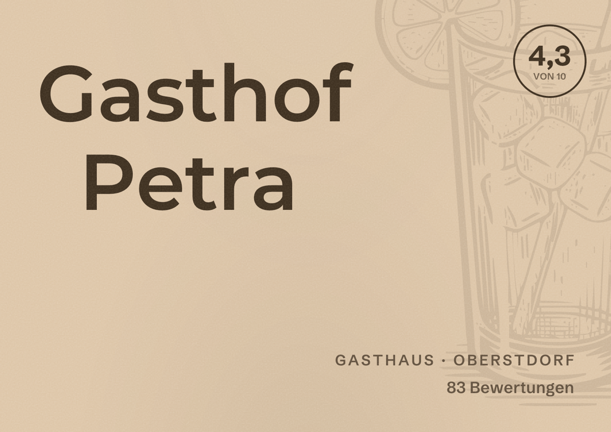 Illustriertes Poster von Gasthof Petra, Gasthaus in Oberstdorf: Bewertung 4,3 von 10 aus 83 Bewertungen