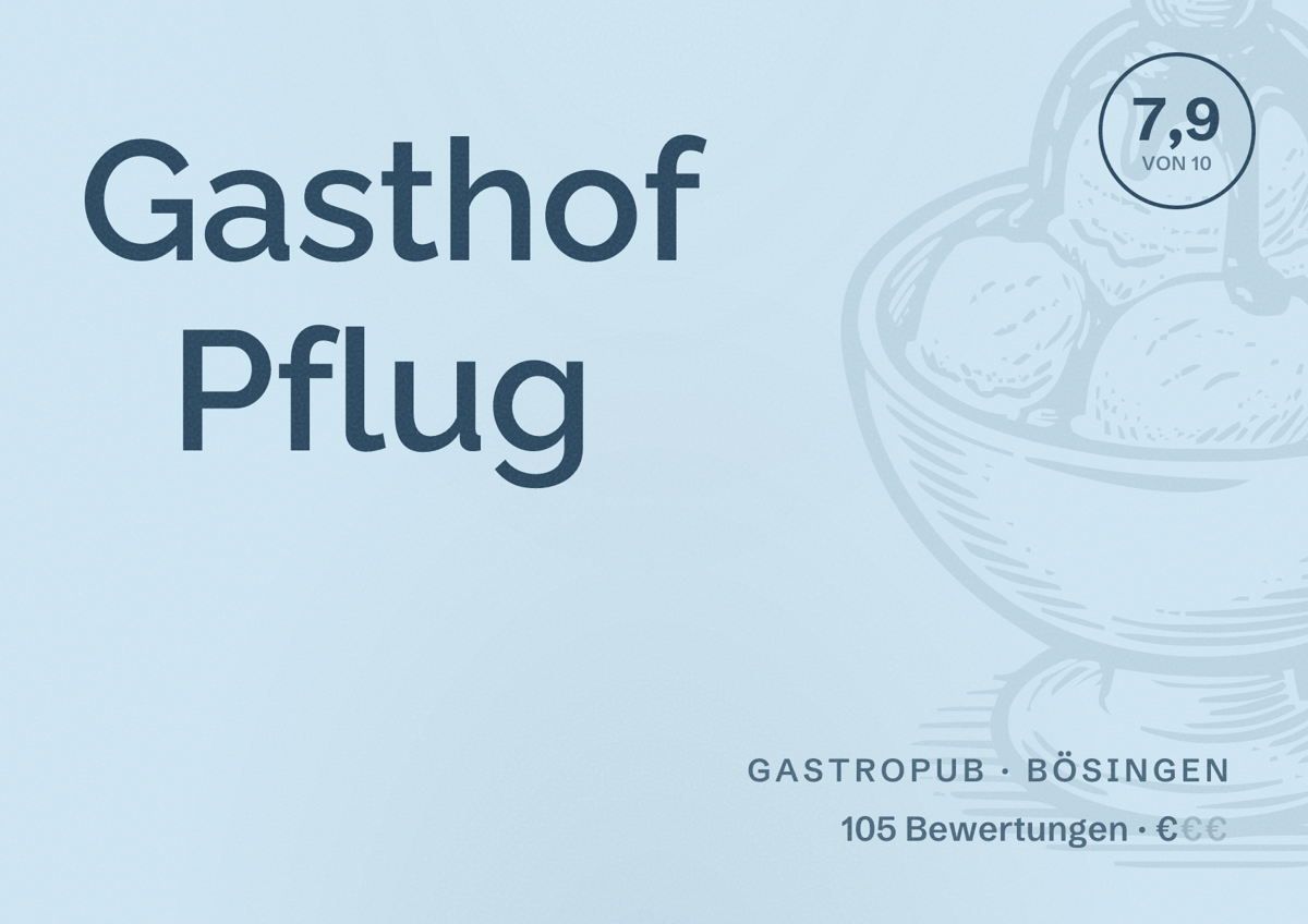 Illustriertes Poster von Gasthof Pflug, Gastropub in Bösingen: Bewertung 7,9 von 10 aus 105 Bewertungen, Preisniveau €