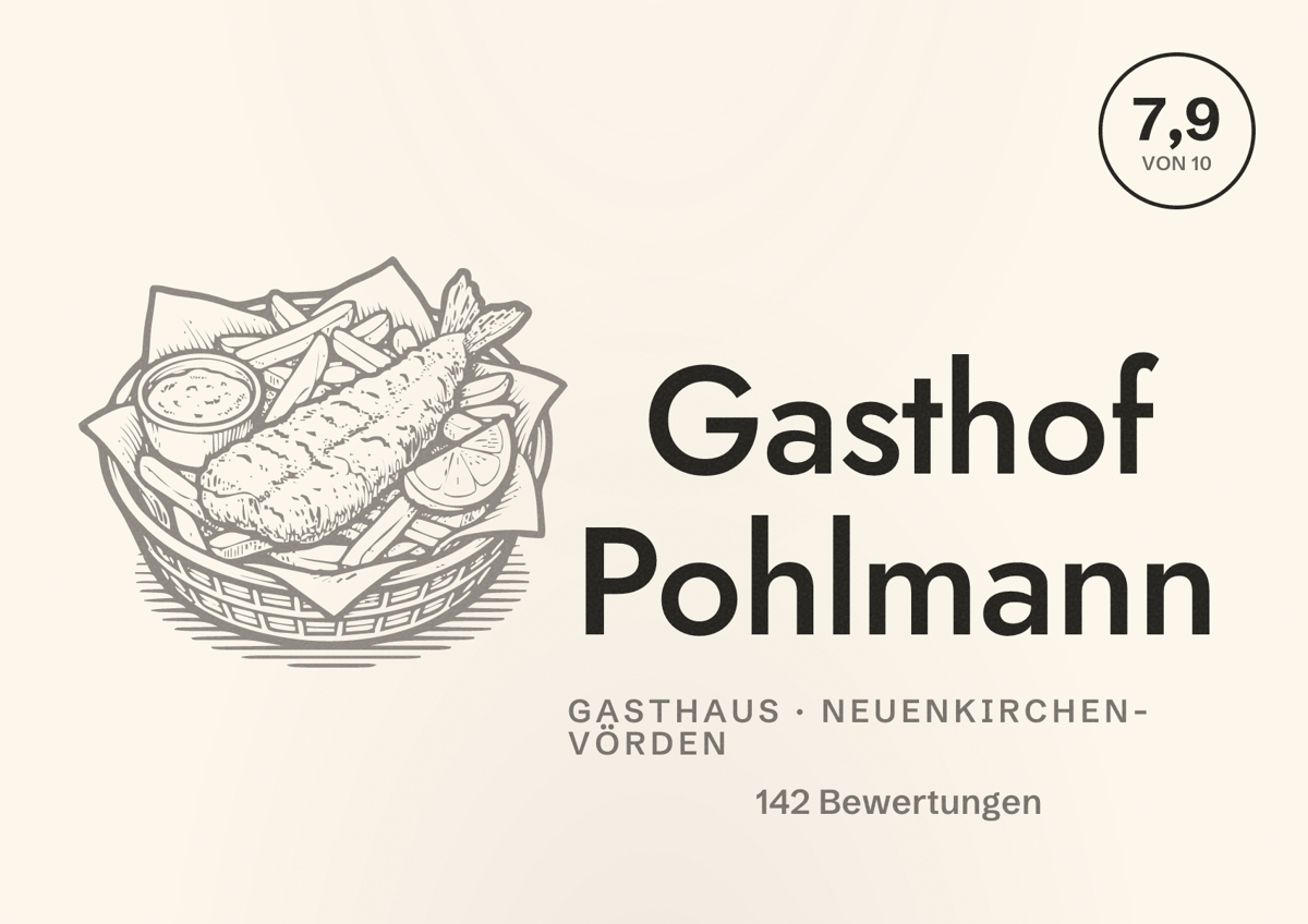 Illustriertes Poster von Gasthof Pohlmann, Gasthaus in Neuenkirchen-Vörden: Bewertung 7,9 von 10 aus 142 Bewertungen
