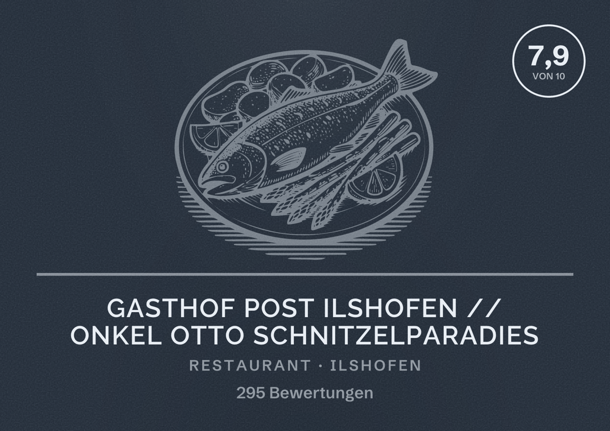 Illustriertes Poster von Gasthof Post Ilshofen // Onkel Otto Schnitzelparadies, Restaurant in Ilshofen: Bewertung 7,9 von 10 aus 295 Bewertungen