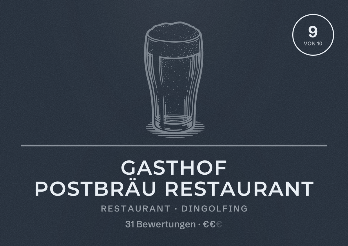 Illustriertes Poster von Gasthof Postbräu Restaurant, Restaurant in Dingolfing: Bewertung 9 von 10 aus 31 Bewertungen, Preisniveau €€