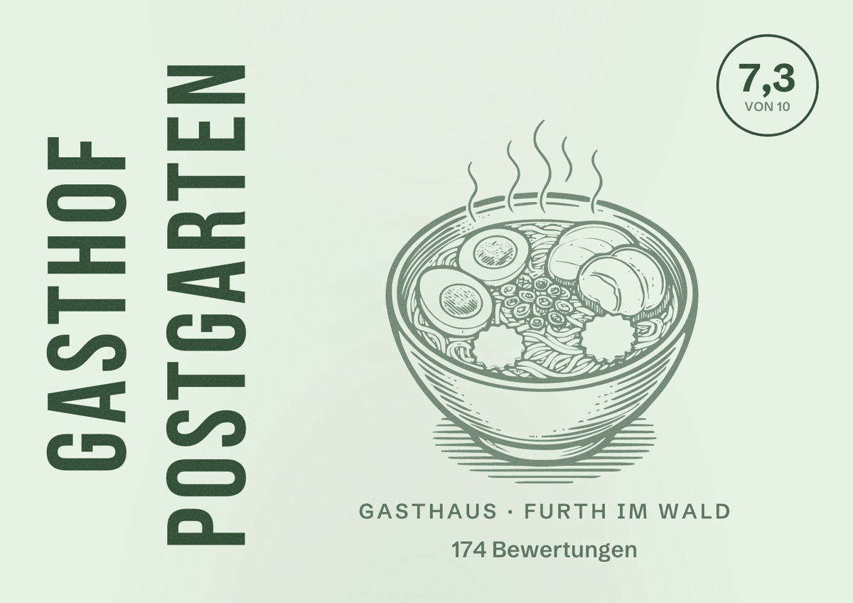 Illustriertes Poster von Gasthof Postgarten, Gasthaus in Furth im Wald: Bewertung 7,3 von 10 aus 174 Bewertungen