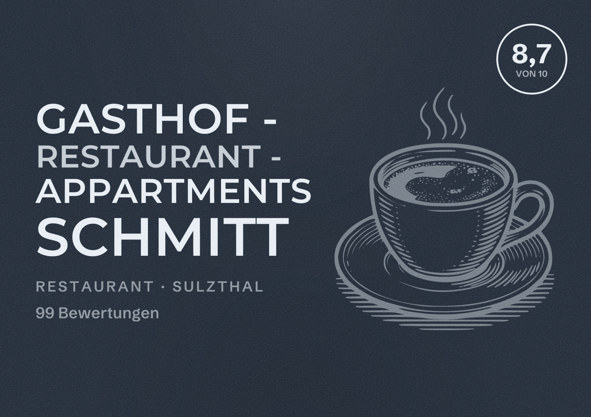 Illustriertes Poster von Gasthof - Restaurant - Appartments Schmitt, Restaurant in Sulzthal: Bewertung 8,7 von 10 aus 99 Bewertungen
