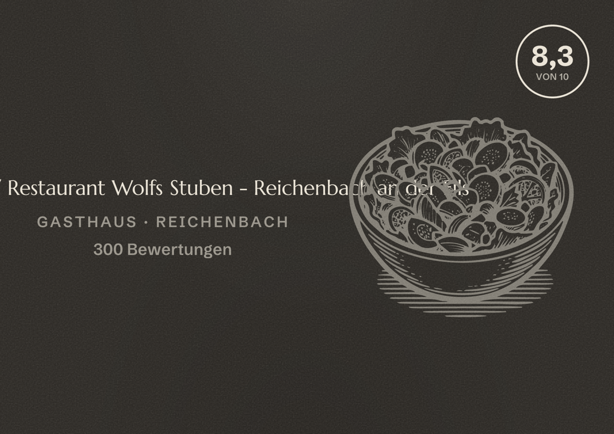 Illustriertes Poster von Gasthof / Restaurant Wolfs Stuben - Reichenbach an der Fils, Gasthaus in Reichenbach: Bewertung 8,3 von 10 aus 300 Bewertungen